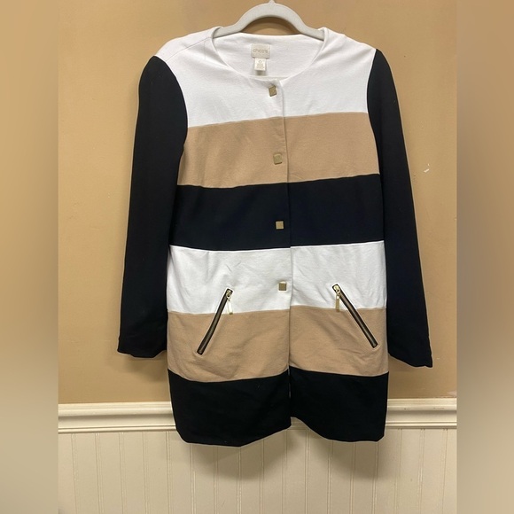 Chico’s Women’s Snap Front Colorblock Blazer/Jacket Chico’s Size 0 = US Size 4 - Picture 1 of 8